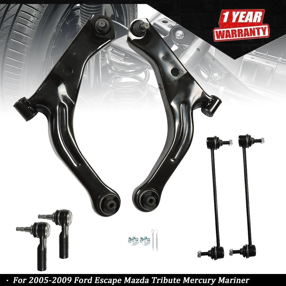 Set of 6 Lower Control Arm Ball Joints & Outer Tie Rods for Ford Escape 2005–2009