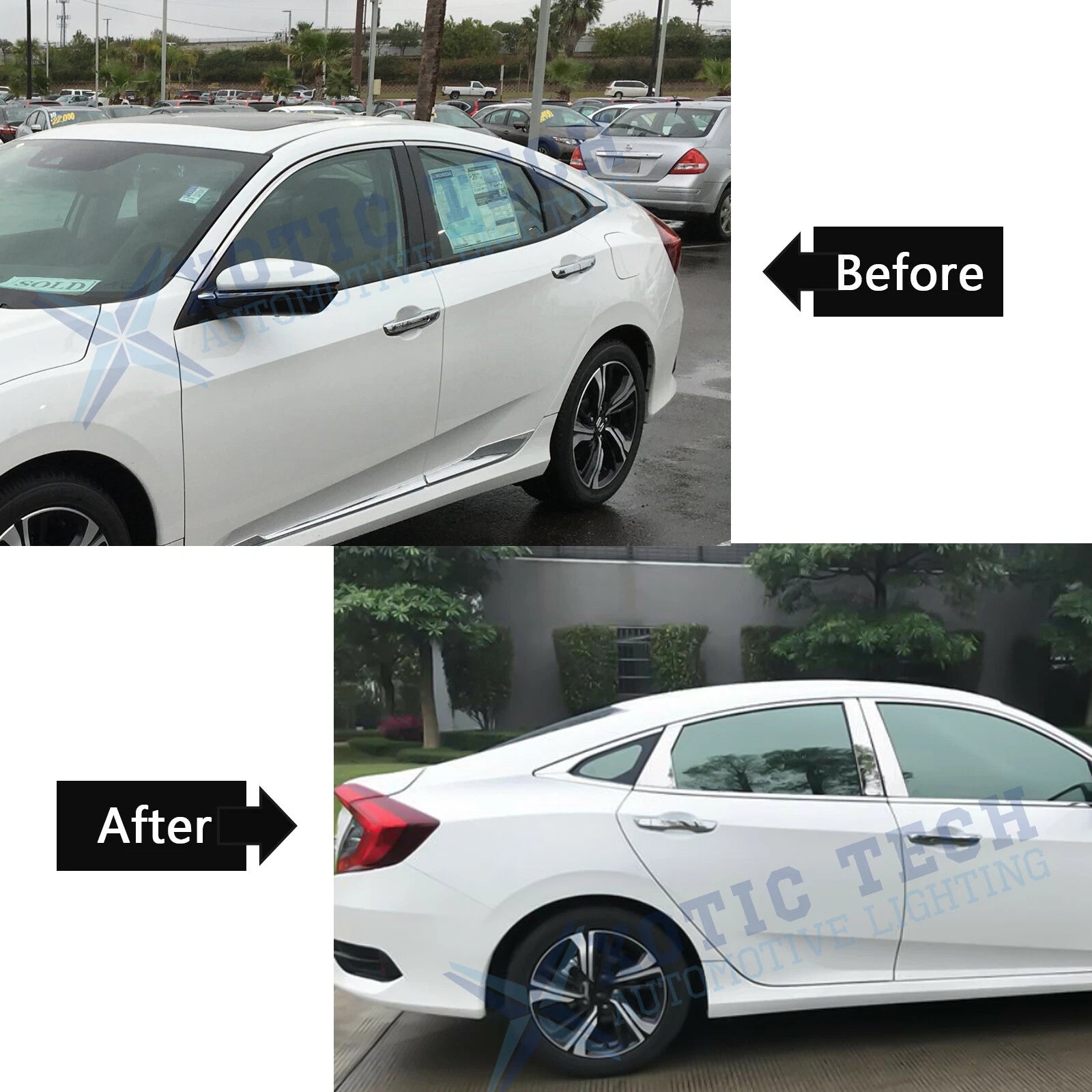 Chrome Window Pillar Post Lower Frame Cover Trims for Honda Civic 2016-2021