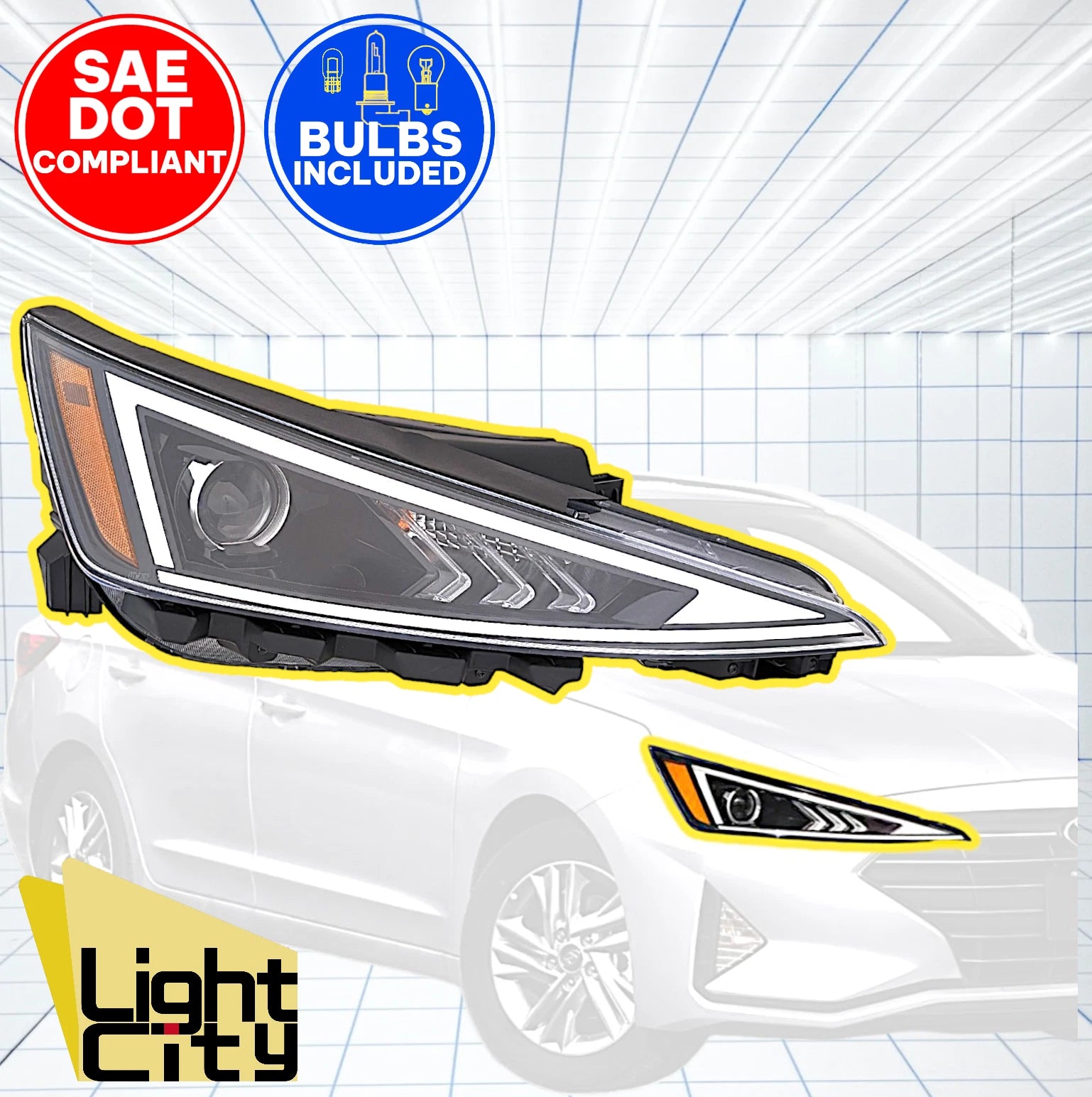 Projector Halogen Headlight RH for Hyundai Elantra Sedan (2019–2020)