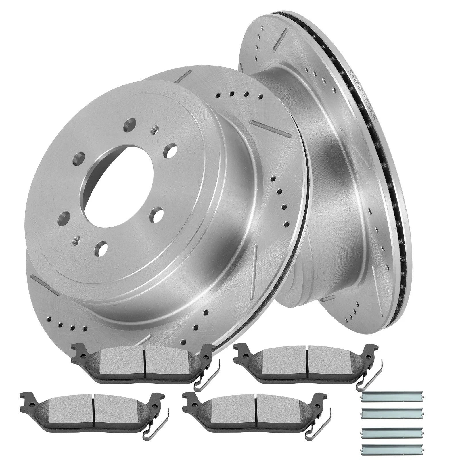 Rear Brake Drilled & Slotted Rotors & Ceramic Pads for Ford F-150 (2004)