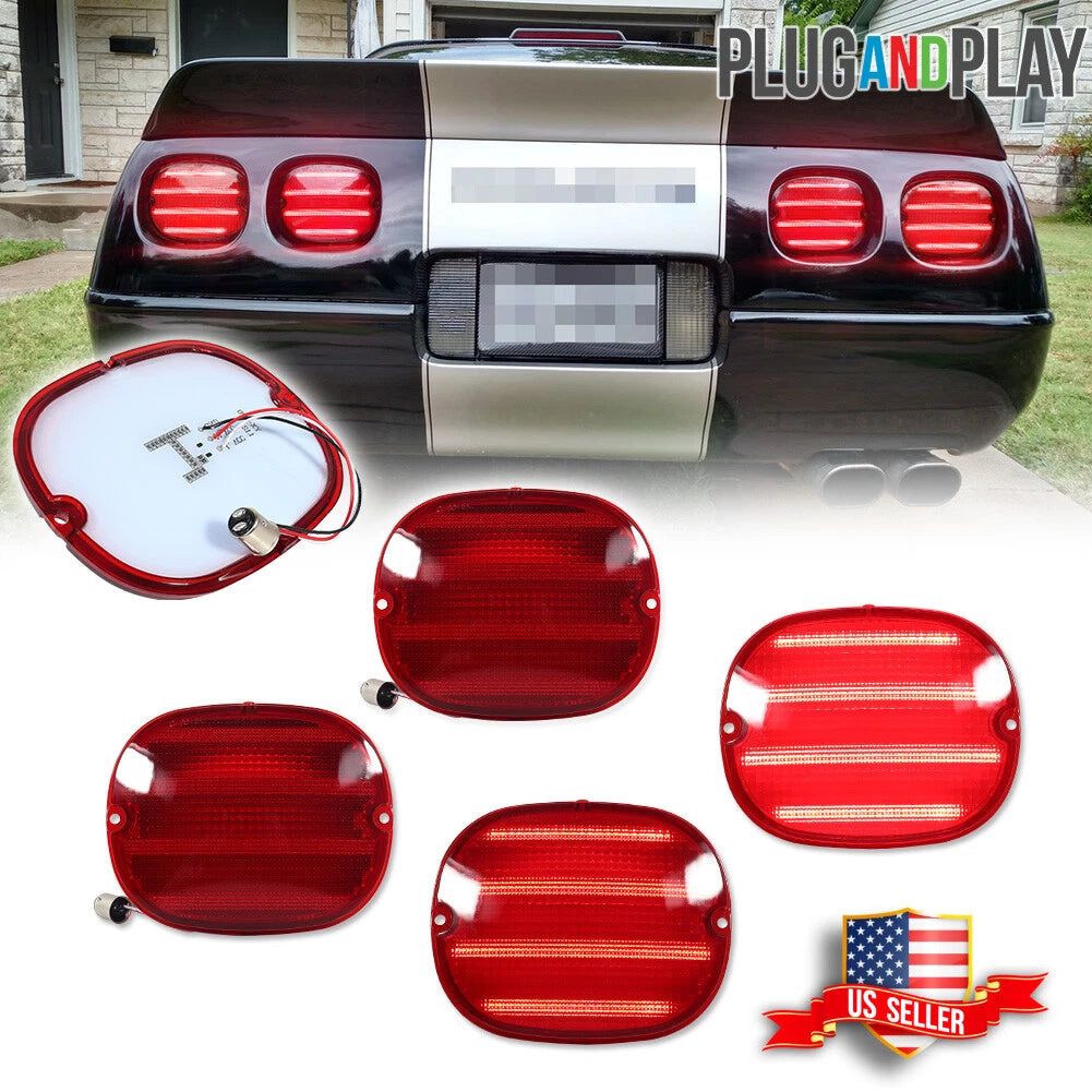 Set of 4 Red LED Brake Tail Light Lenses for Chevy Corvette C4 (1990–1996)