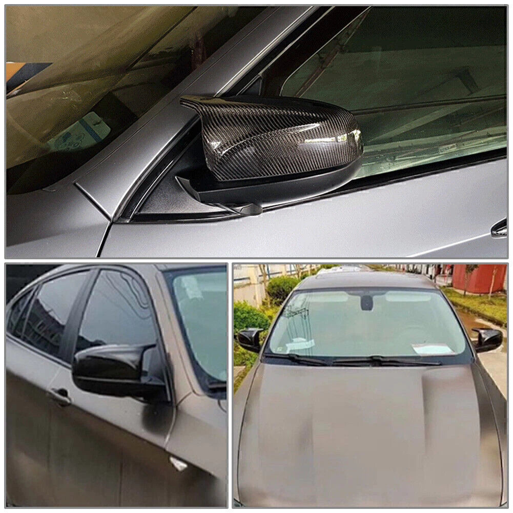 Pair Rear View Mirror Cover Trim for BMW X5 X6 (2007–2013) Carbon Fiber Look