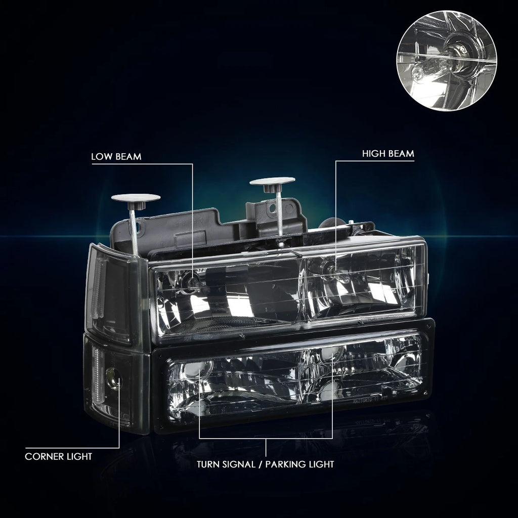 Bumper Headlight Smoked Housing Clear Corner for GMC C/K Suburban (1994–2000)