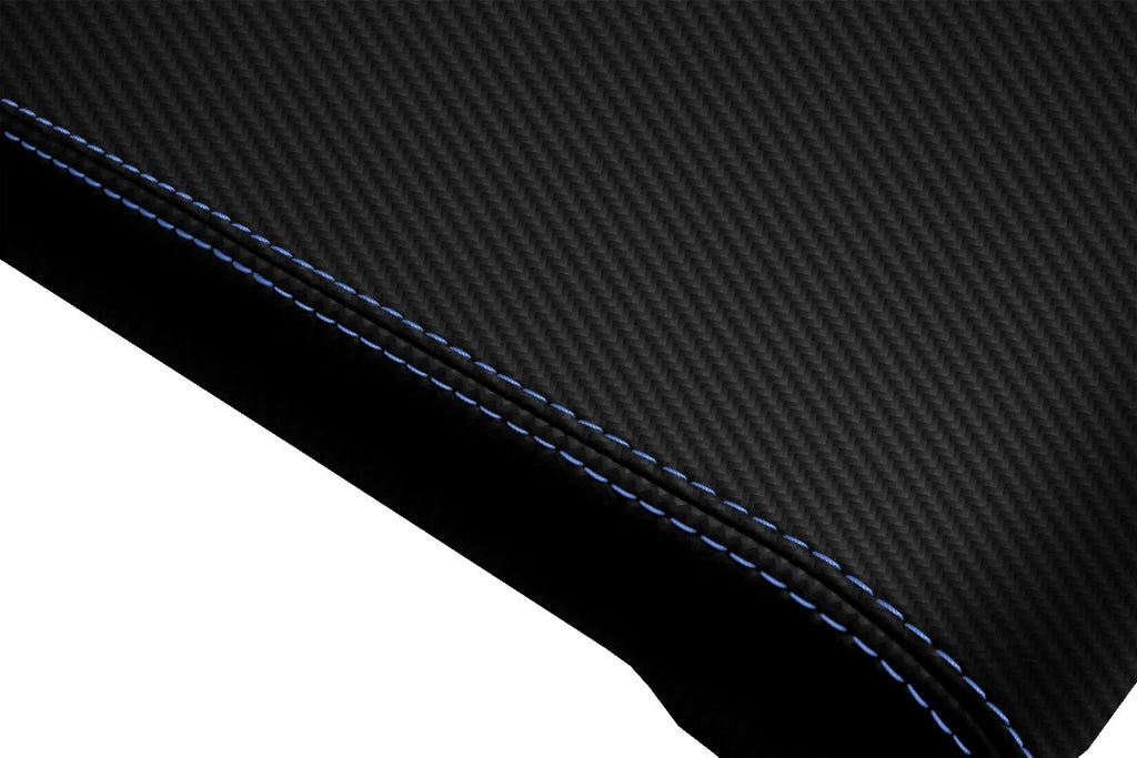 Console Lid Cover for Chevrolet Colorado (2015–2022) Carbon Fiber Blue Stitch