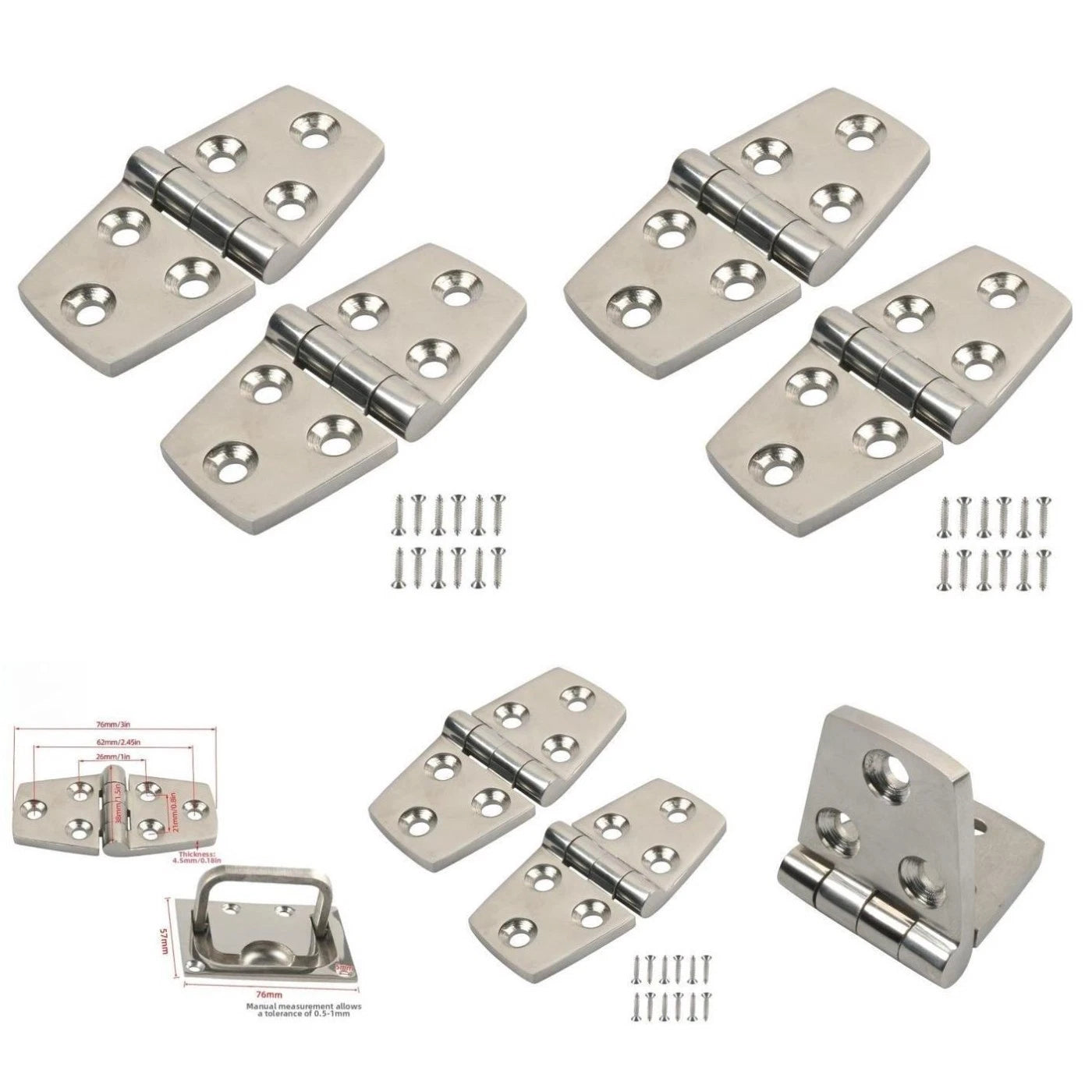 Set of 2 Hinges & 1 Handle for Boat Yacht Cabinet Door (316 SS Marine Grade)