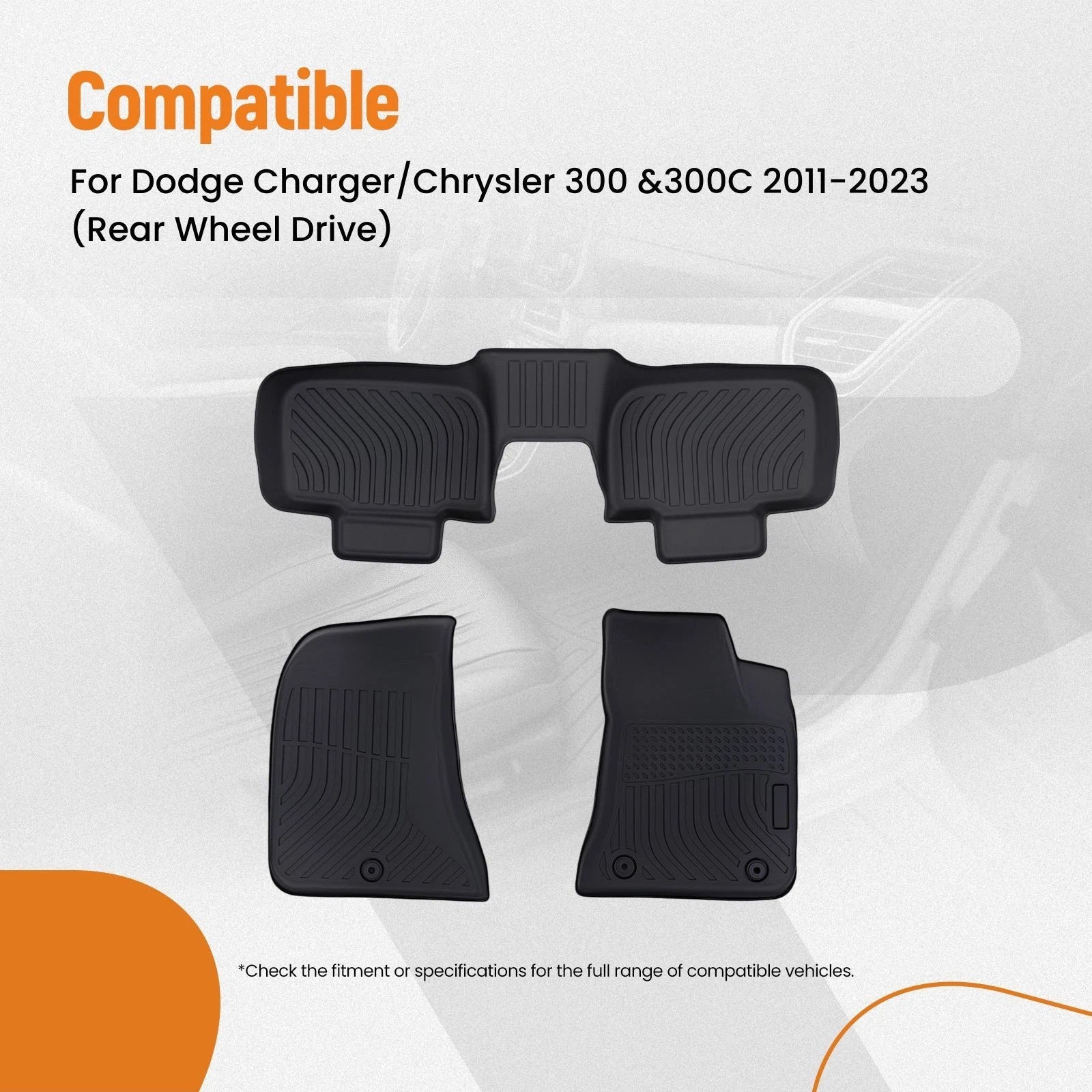 Set of 4 Waterproof Car Carpet Floor Mats for Dodge Charger Chrysler 300 (2011–2023)