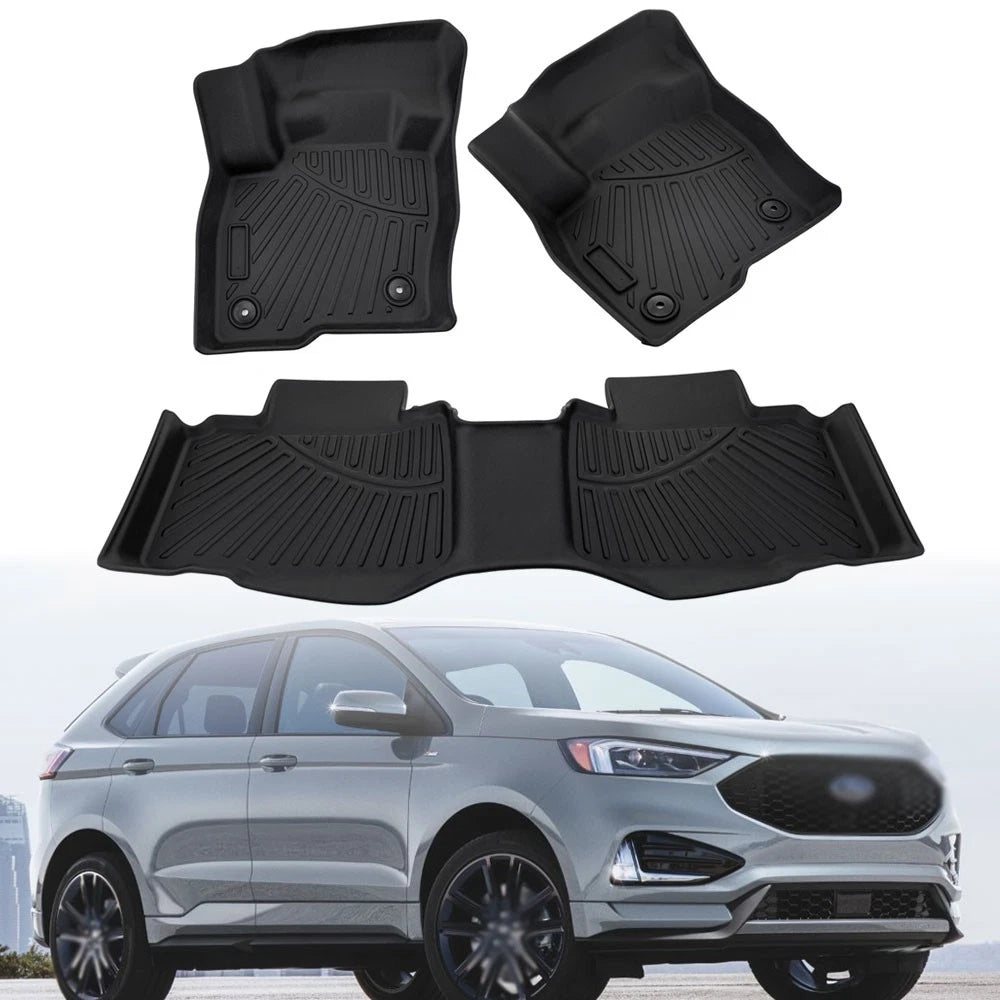 Set of 3 Car Floor Mats for Ford Edge (2015–2024) 3D Molded All Weather