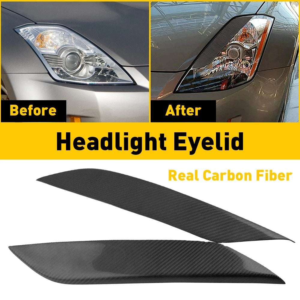 2X Headlight Eyelids for Nissan 350Z (2003–2008) Real Carbon Fiber