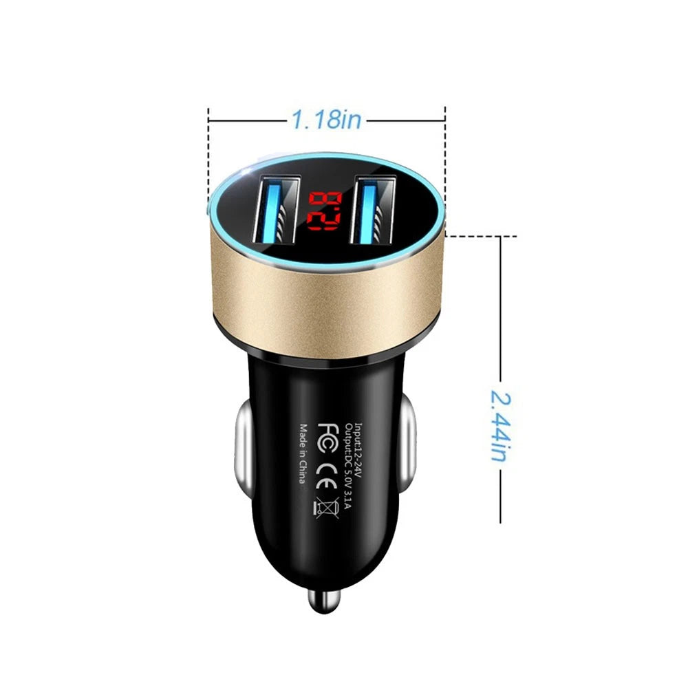 3.1A Dual USB Car Charger with LED Voltage Display for 12V-24V Vehicles