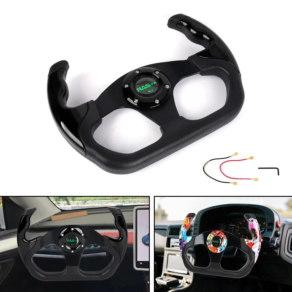 13" U-Shape Flat Drift Racing Steering Wheel for Universal 6 Hole (Fits Most)