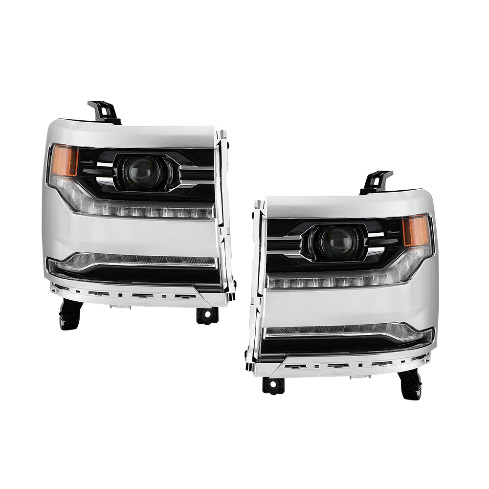 LED Headlight Set for Chevy Silverado 1500 (2016–2018) w/Module Chrome
