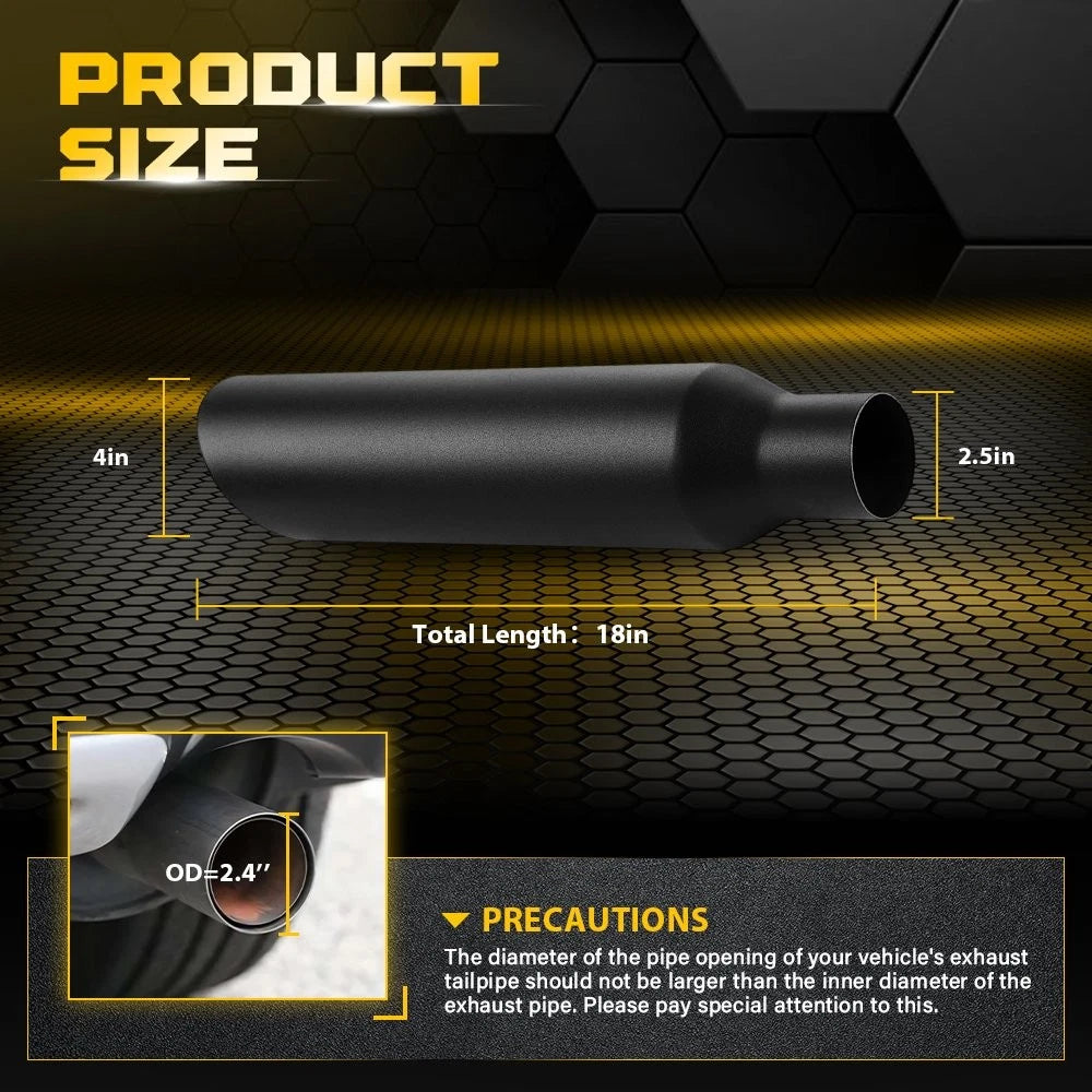 2X Black Stainless Steel Bolt On Exhaust Tips 2.5" Inlet 4" Outlet 18" Long