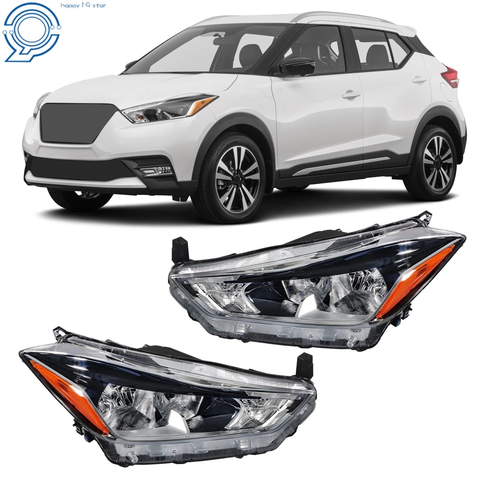 Set of 2 Halogen Headlights for Nissan Kicks S SV (2018–2020)