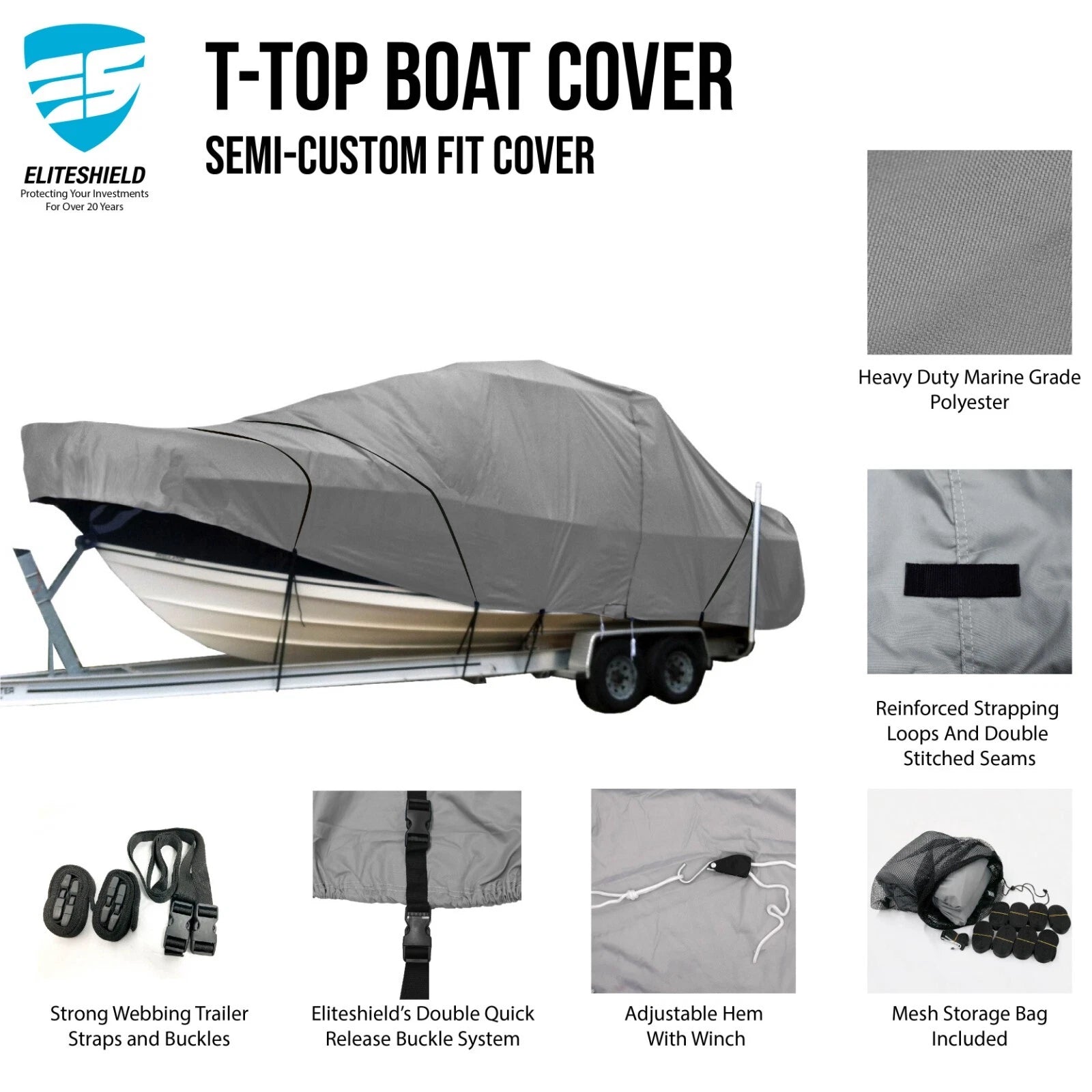 Fishing Boat Cover for Bayliner 2052 WA (Trophy) (Gray)