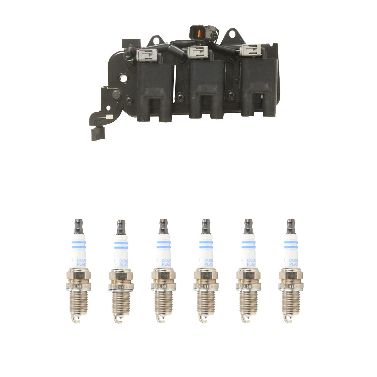 Set of 6 Hitachi Ignition Coils & Bosch Double Platinum Spark Plugs for Tucson (2005–2010)