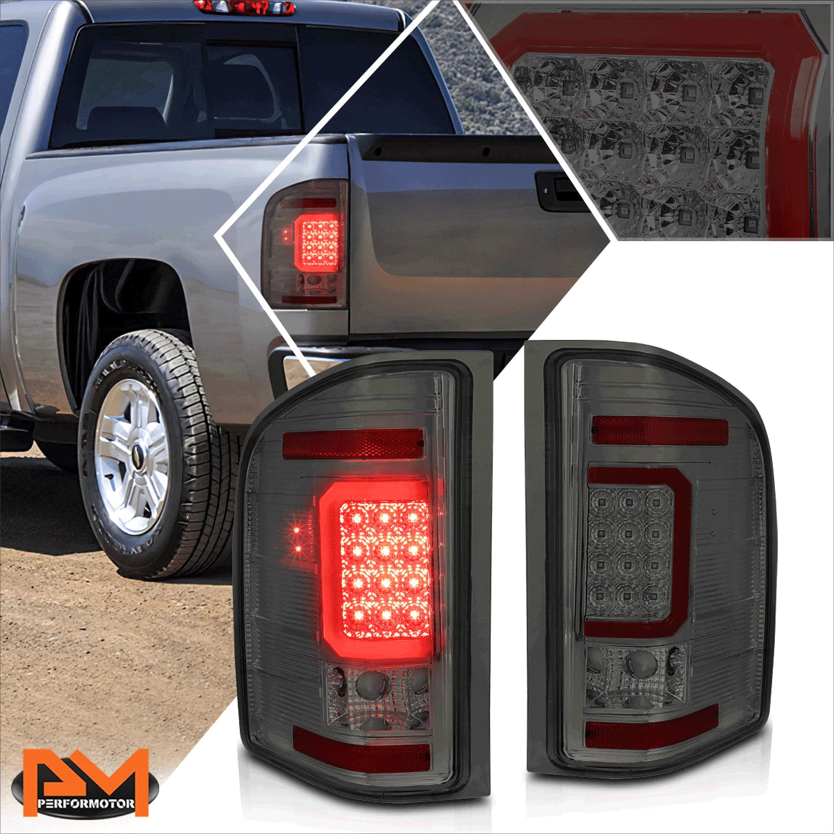 3D LED C-Bar Tail Lights for Chevy Silverado (2007–2014) - Smoked