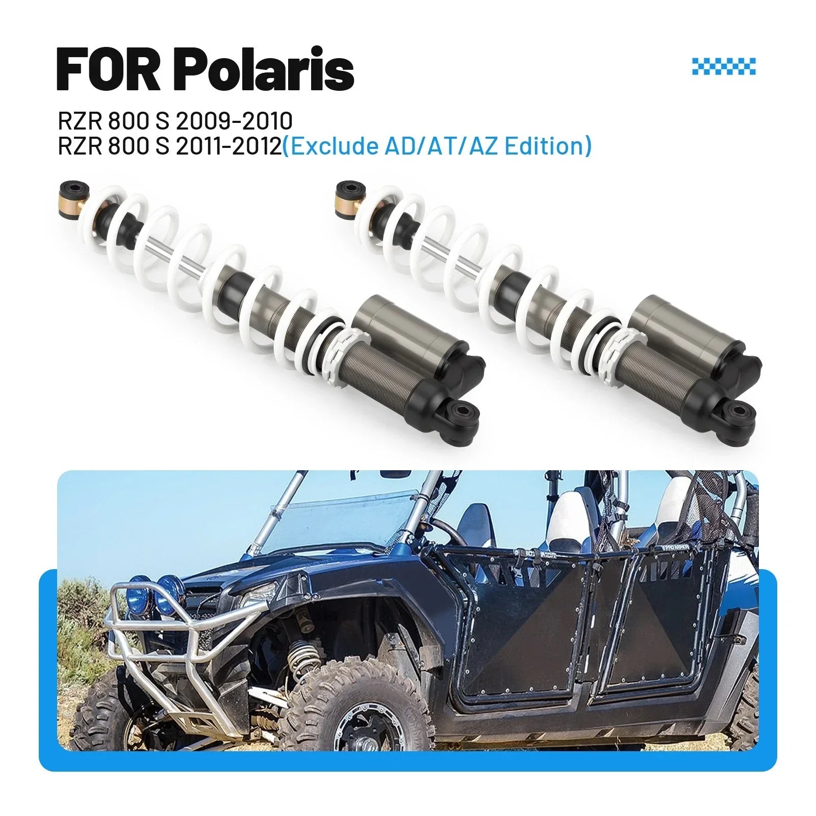 White Air Front Shocks Absorbers Left+Right for Polaris RZR 800 S (2009–2012)