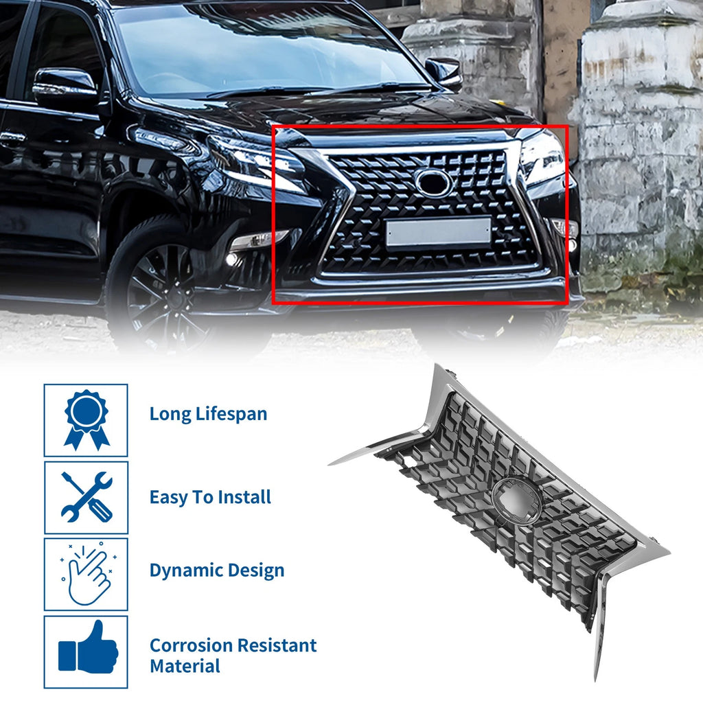 Front Upper Hood Grille for Lexus GX460 (2014–2022) Chrome Silver Tone
