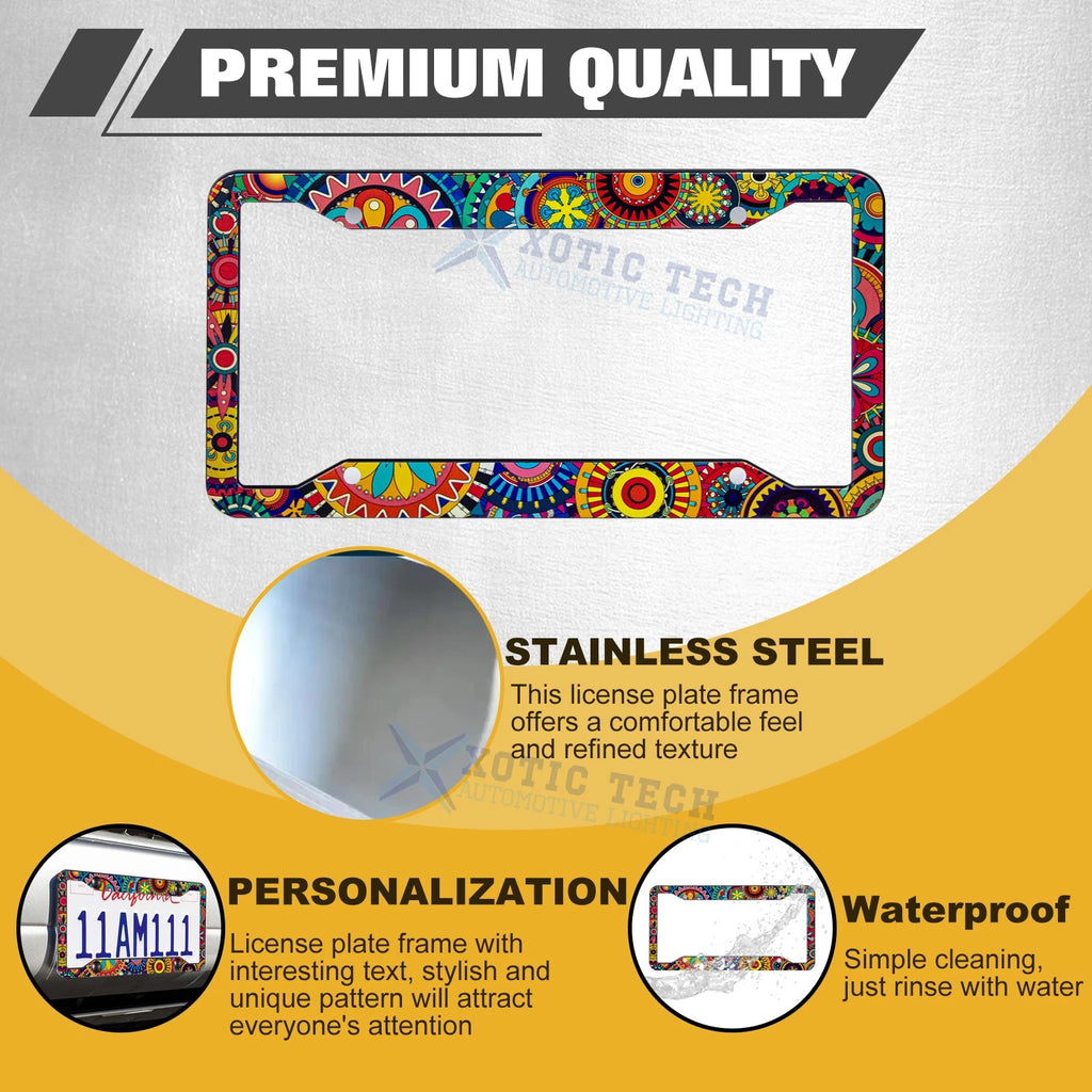 Tribal Print Universal License Plate Frame for Stainless Steel (Rust Proof)