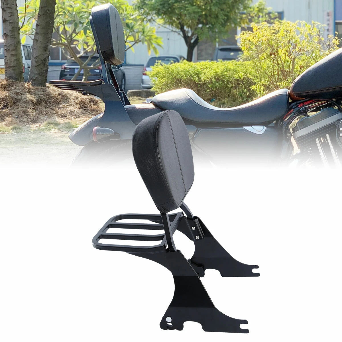 Low Sissy Bar Backrest & Luggage Rack for Harley Sportster XL 883 1200 (2004–2022)