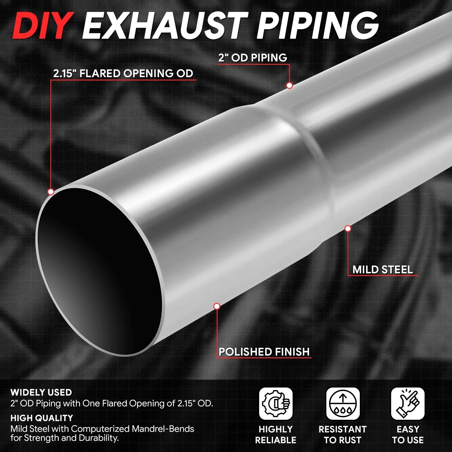 90 Degrees Bend Exhaust Pipe for - 2" OD, 18-Gauge
