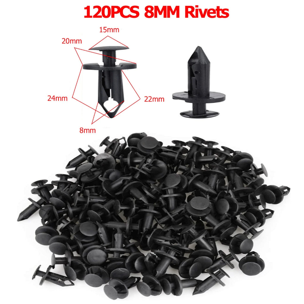 120 Pcs 8mm Plastic Rivets for Auto Car Fasteners (Bumper Fender)