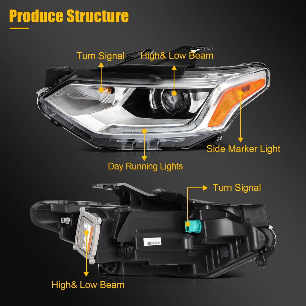 Driver Side Headlight for Chevrolet Traverse (2018–2021) Chrome Amber Projector