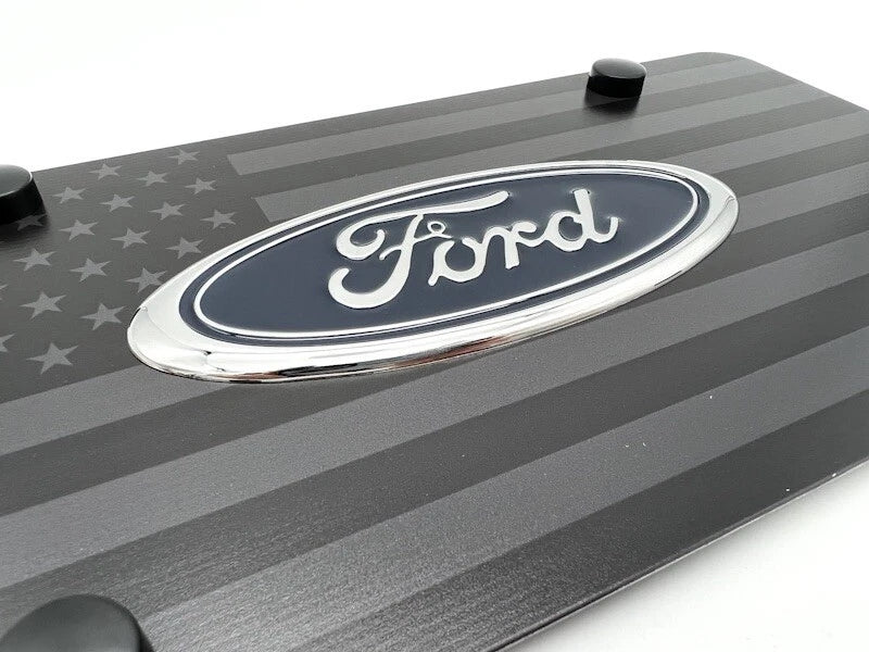 Black American Flag License Plate Frame with Ford Oval Logo for Ford (1990–2024)