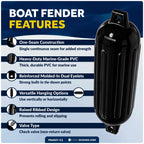 Set of 4 Boat Fenders for (4.5"x16", Black)