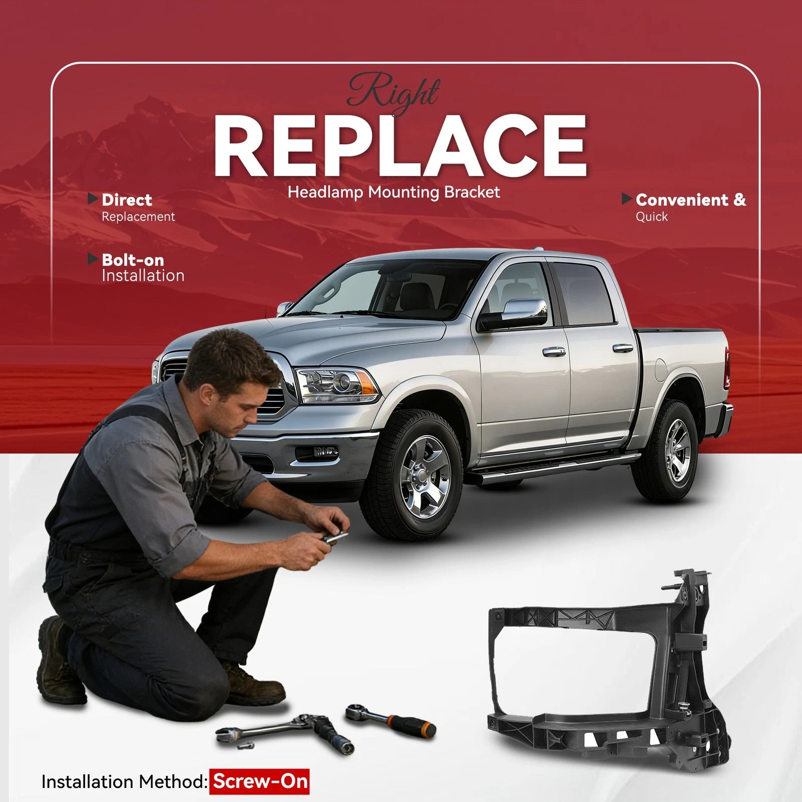 Right Radiator Support Headlight Mount Bracket for Ram 1500 2500 (2013–2024)