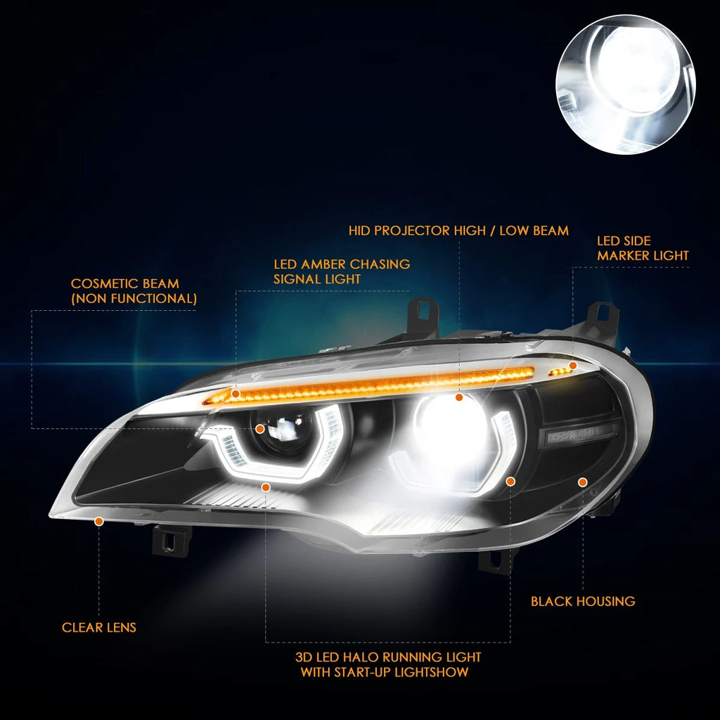 Projector Headlights w/LED for BMW X5 (2007–2010)