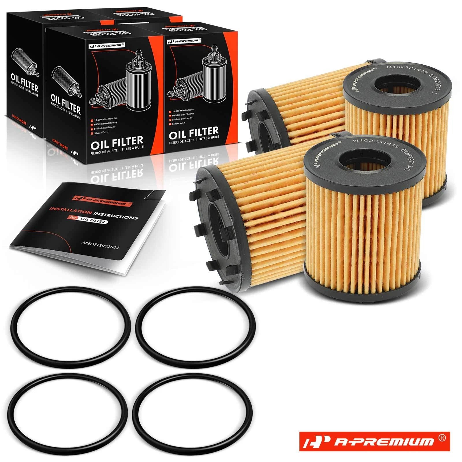 Set of 4 Engine Oil Filters for Jeep Renegade (2015–2018) Dodge Dart (2013–2016)