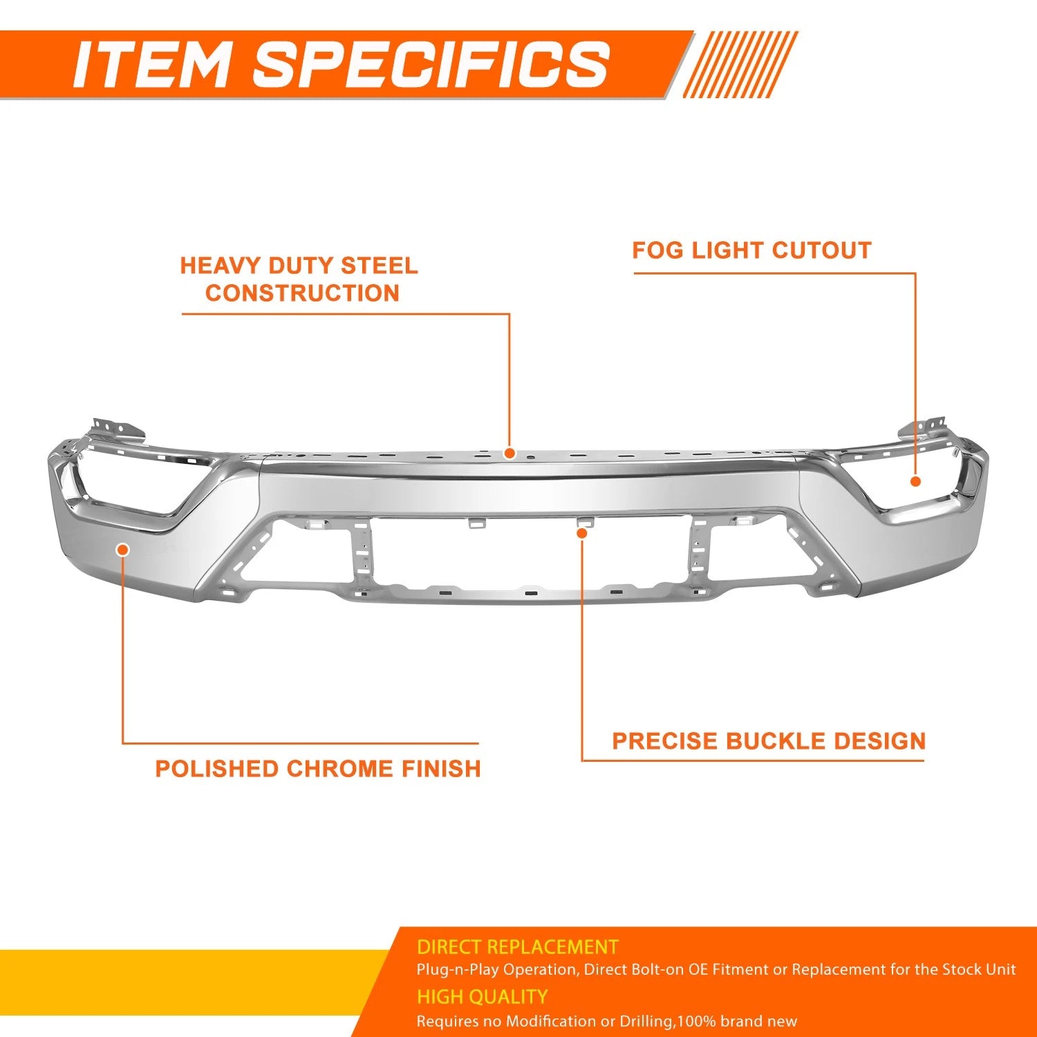 Polished Chrome Front Bumper Face Bar for Ford F-150 (2021–2023)