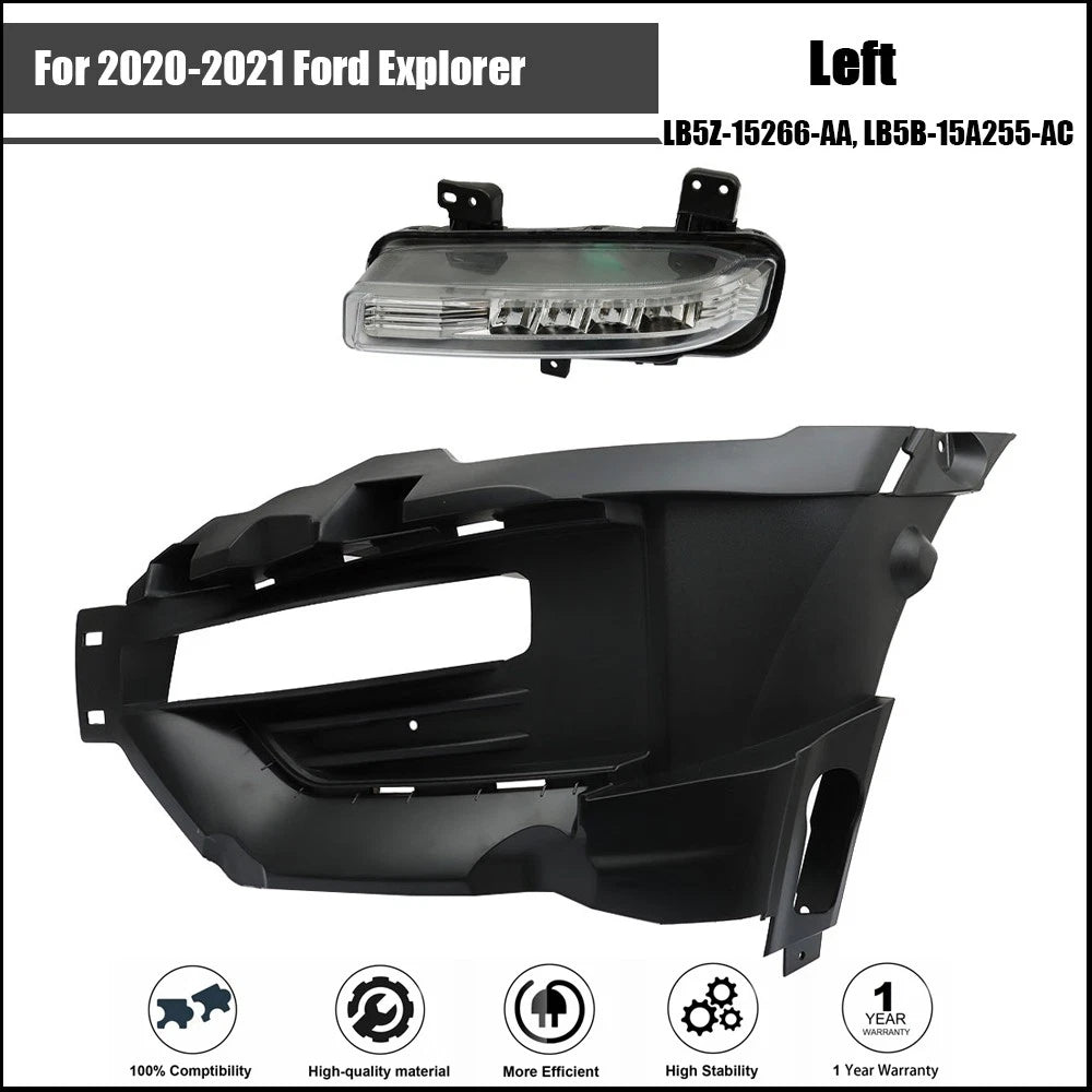 LED DRL Fog Light Cover for Ford Explorer (2020–2021) Black Trim Driver Side