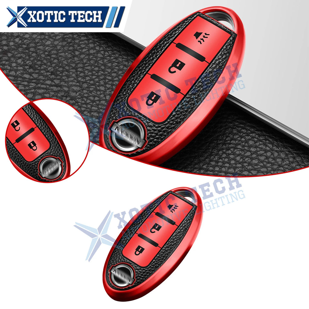 Soft Red TPU+Leather Full Cover Skin Protector Case for Nissan (2013–2024)