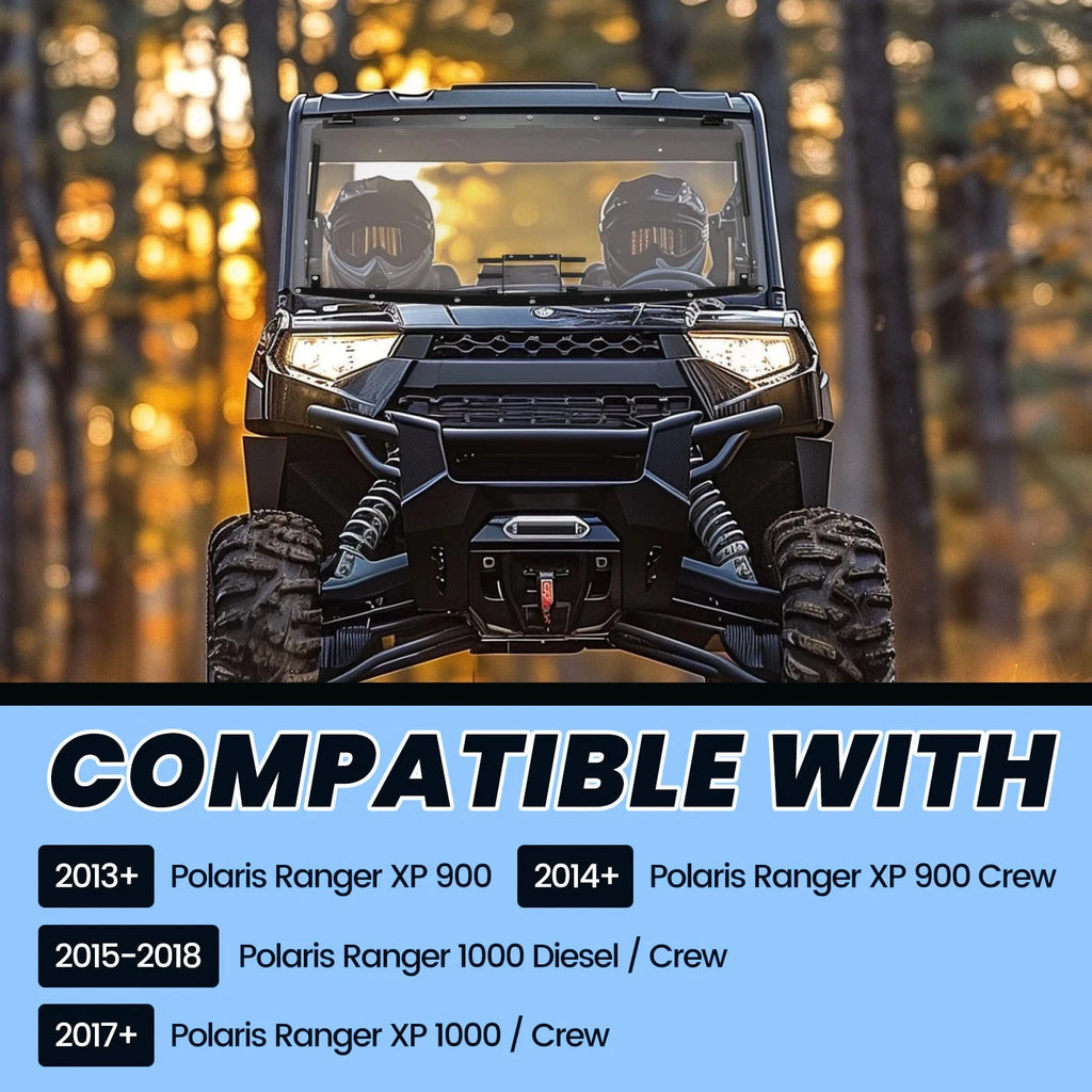 3-in-1 Flip Windshield with Hardware for Polaris Ranger XP 900 (2013–UP) / XP 1000 (2014–UP)