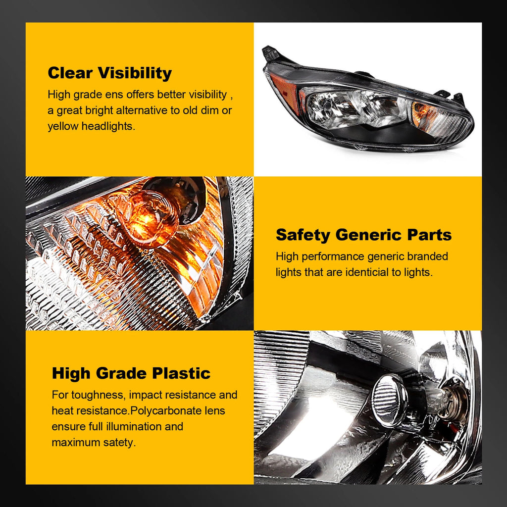 Headlights for Ford Fiesta (2014–2018) Black Housing Pair