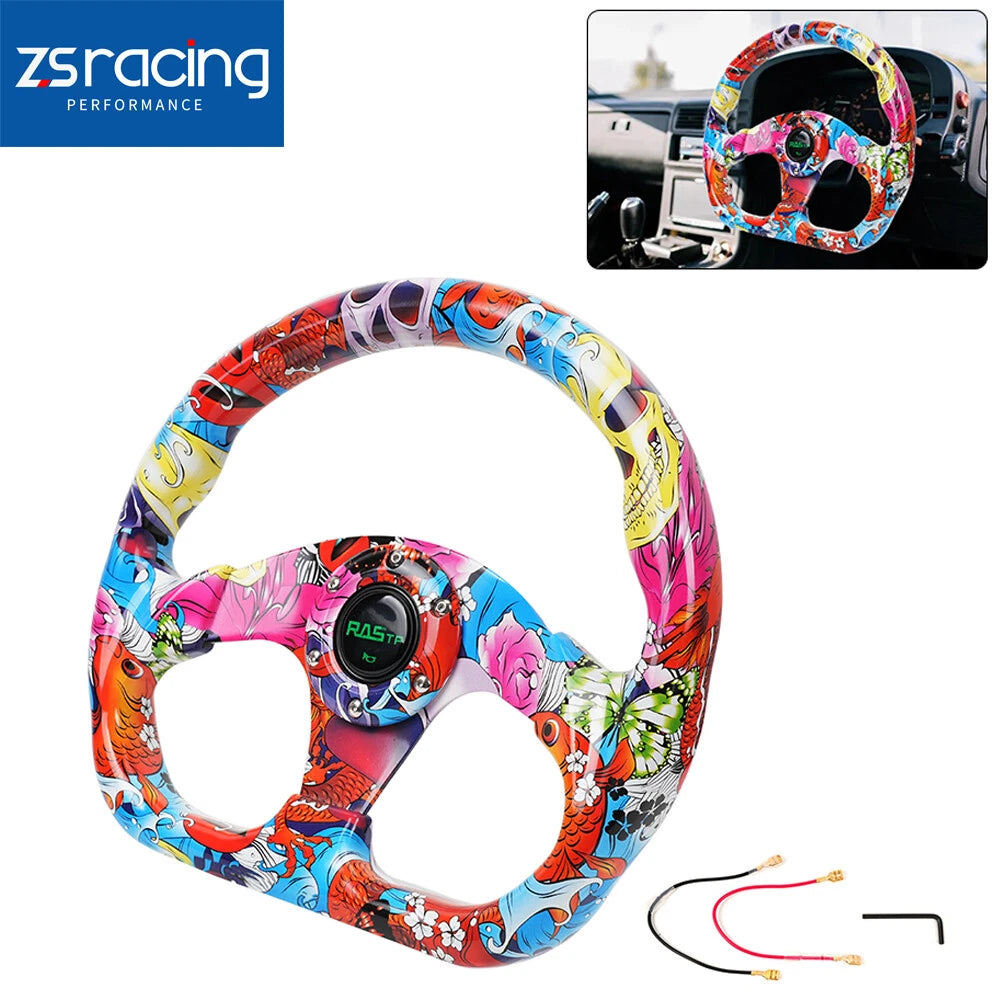 13" Racing Flat Steering Wheel with Horn Button for Universal Fit (All Years)