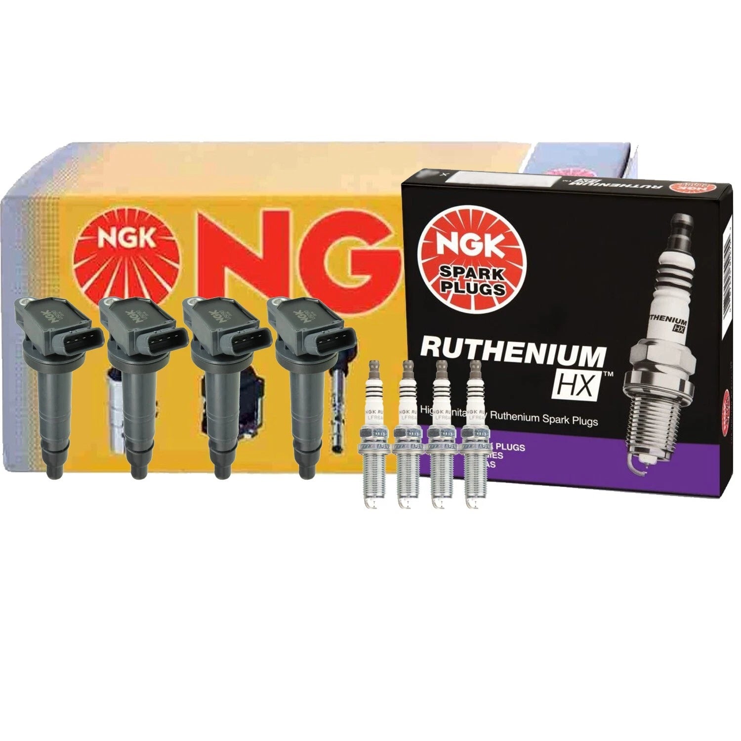 Set of 4 NGK COP Ignition Coils & 4 Ruthenium HX Spark Plugs for Lexus Toyota