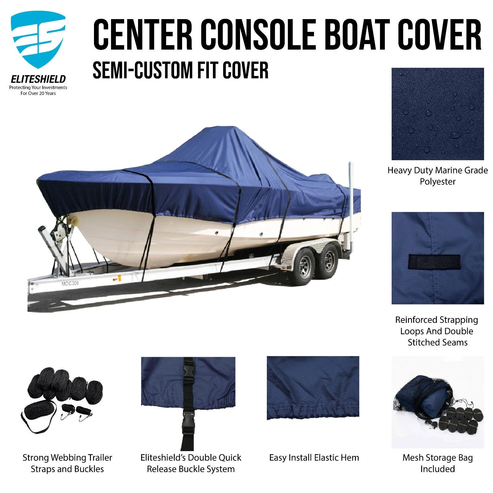 Waterproof Center Console Boat Cover for 22'-23' Trailers