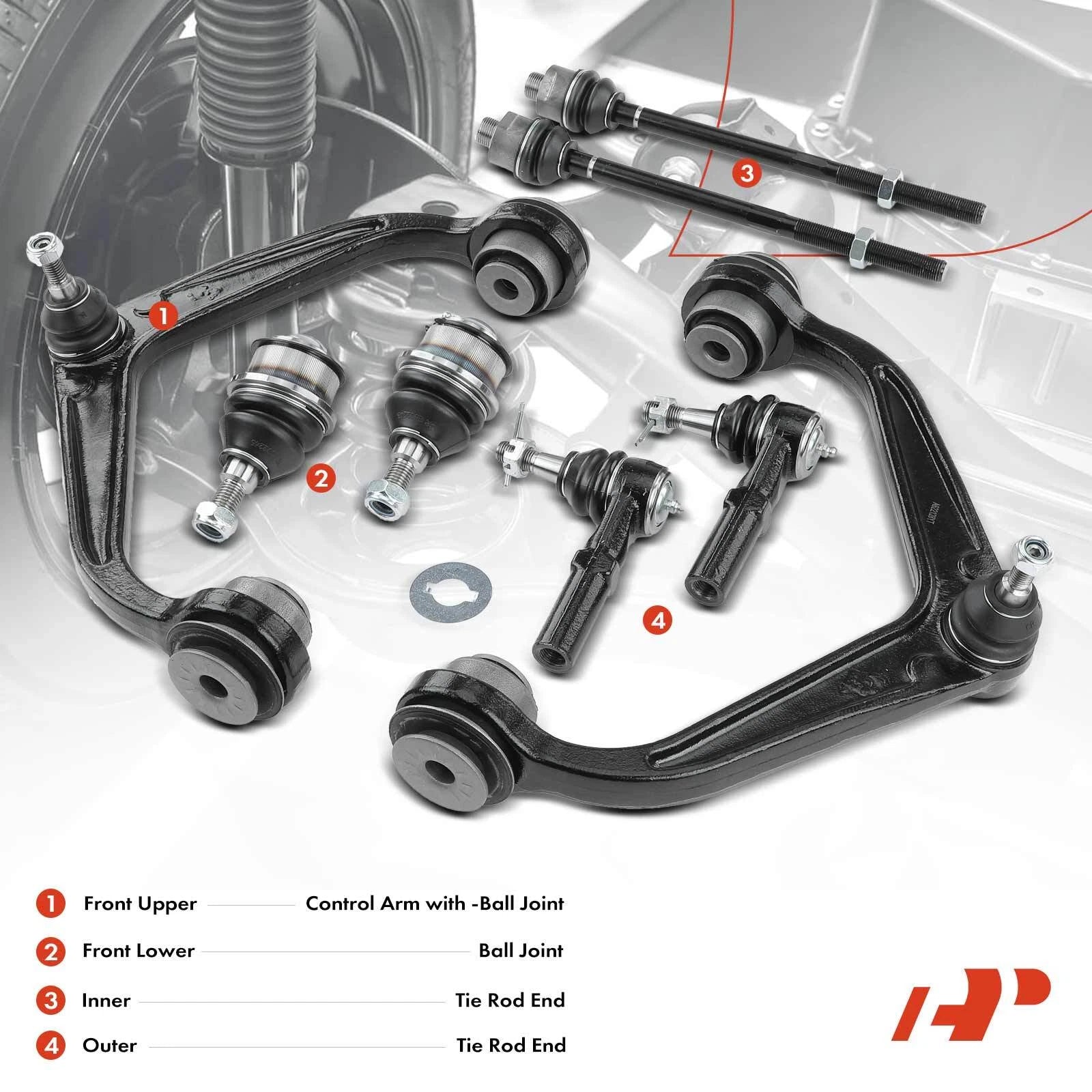 Set of 8 Front Control Arm Ball Joints Tie Rod Ends for Chevy Silverado GMC