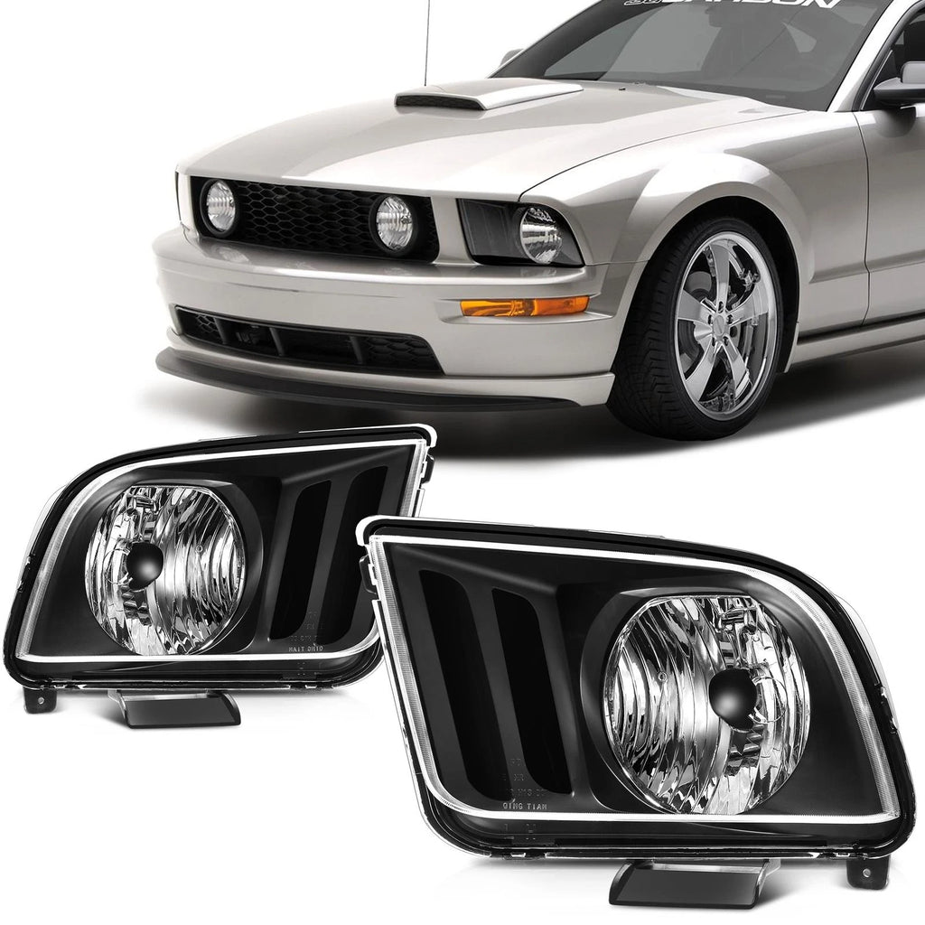 Headlight Assembly Pair for Ford Mustang (2005–2009) Black Halogen
