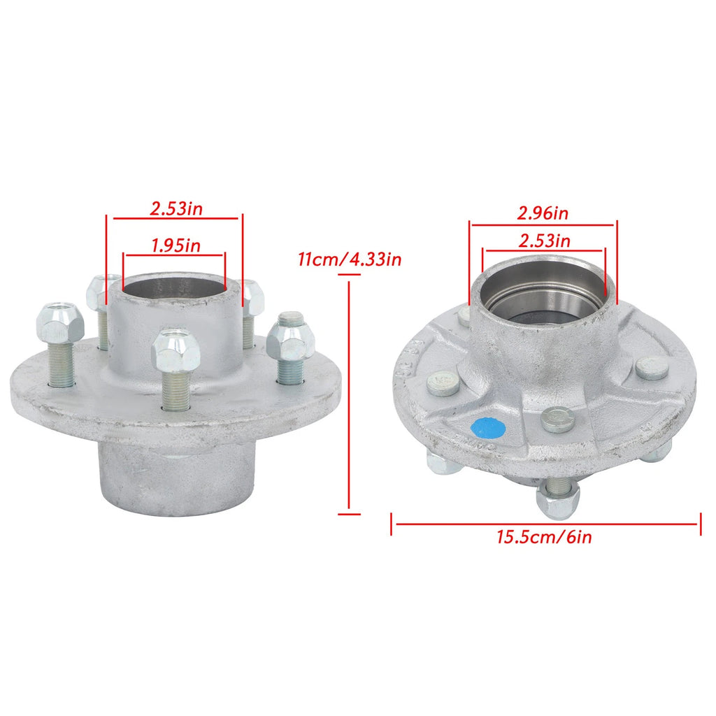 Set of 2 Galvanized Trailer Hub Kits for 3" Axles