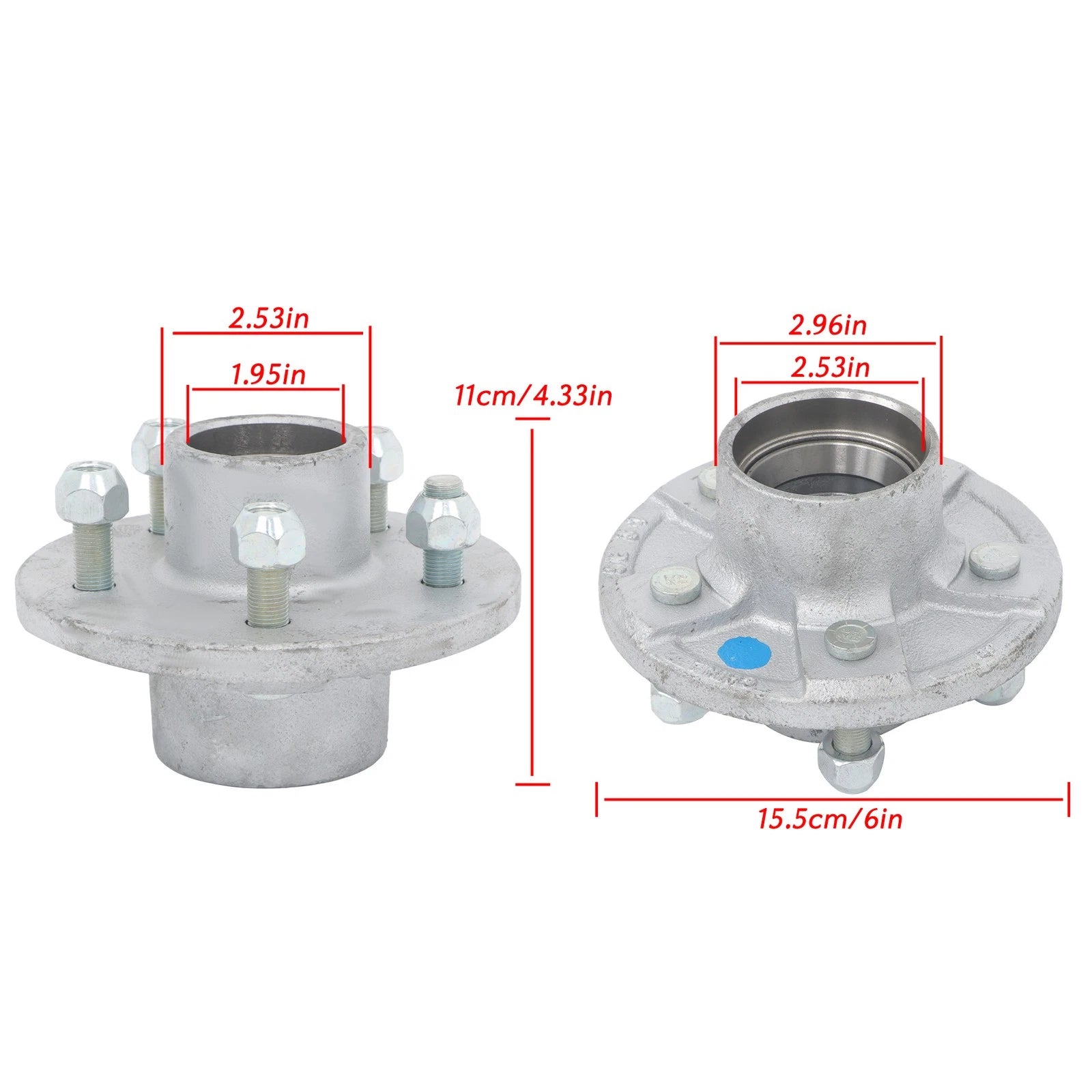 Set of 2 Galvanized Trailer Hub Kits for 3" Axles