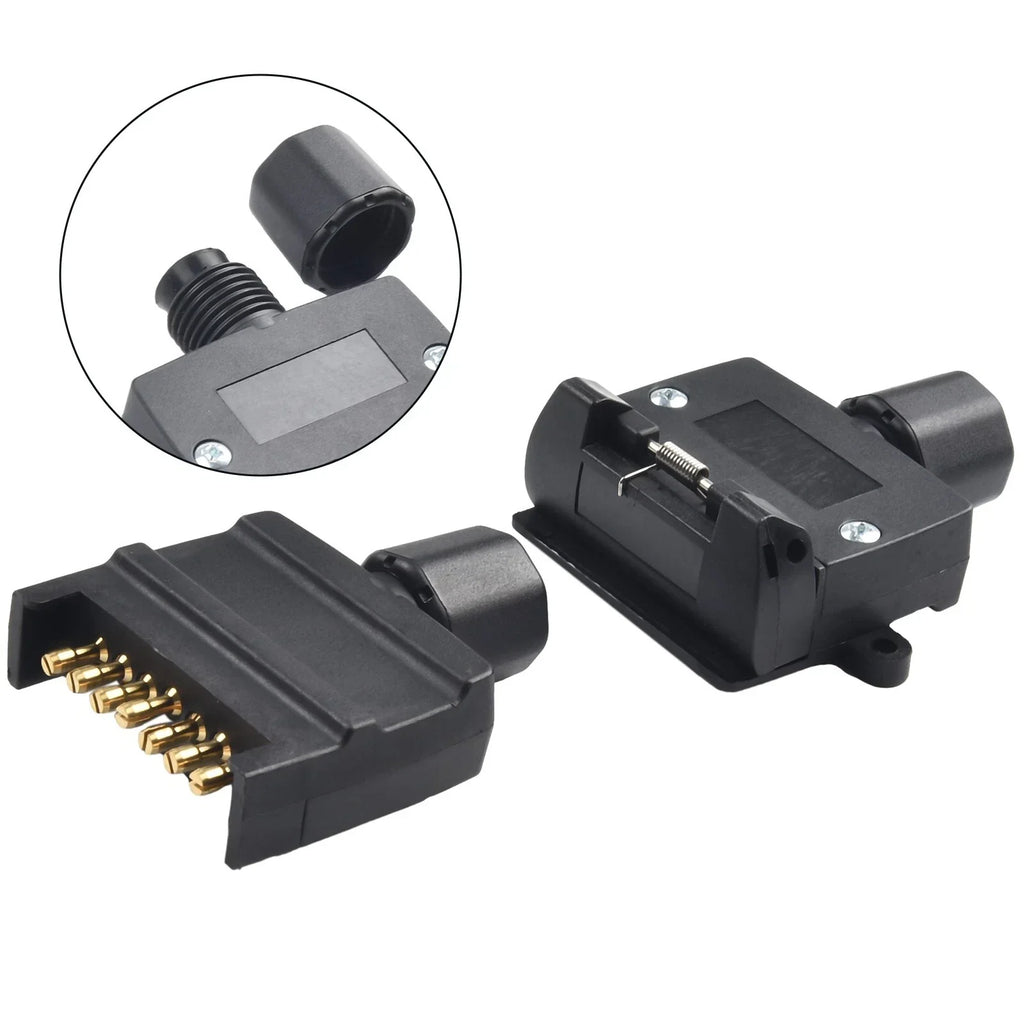 7 Pin Flat Trailer Plug / 2 x Socket Set for Caravan Boat