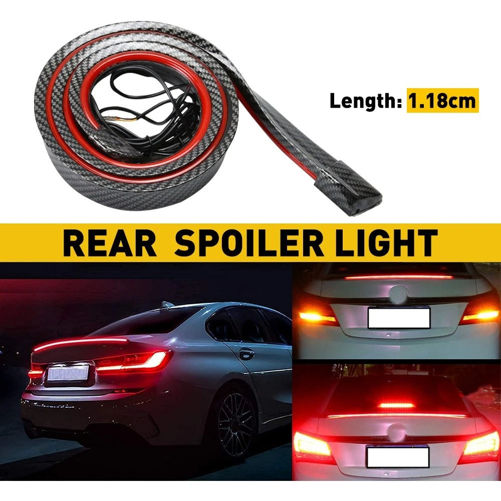 Carbon Fiber LED Brake Tail Light Trim Spoiler Universal