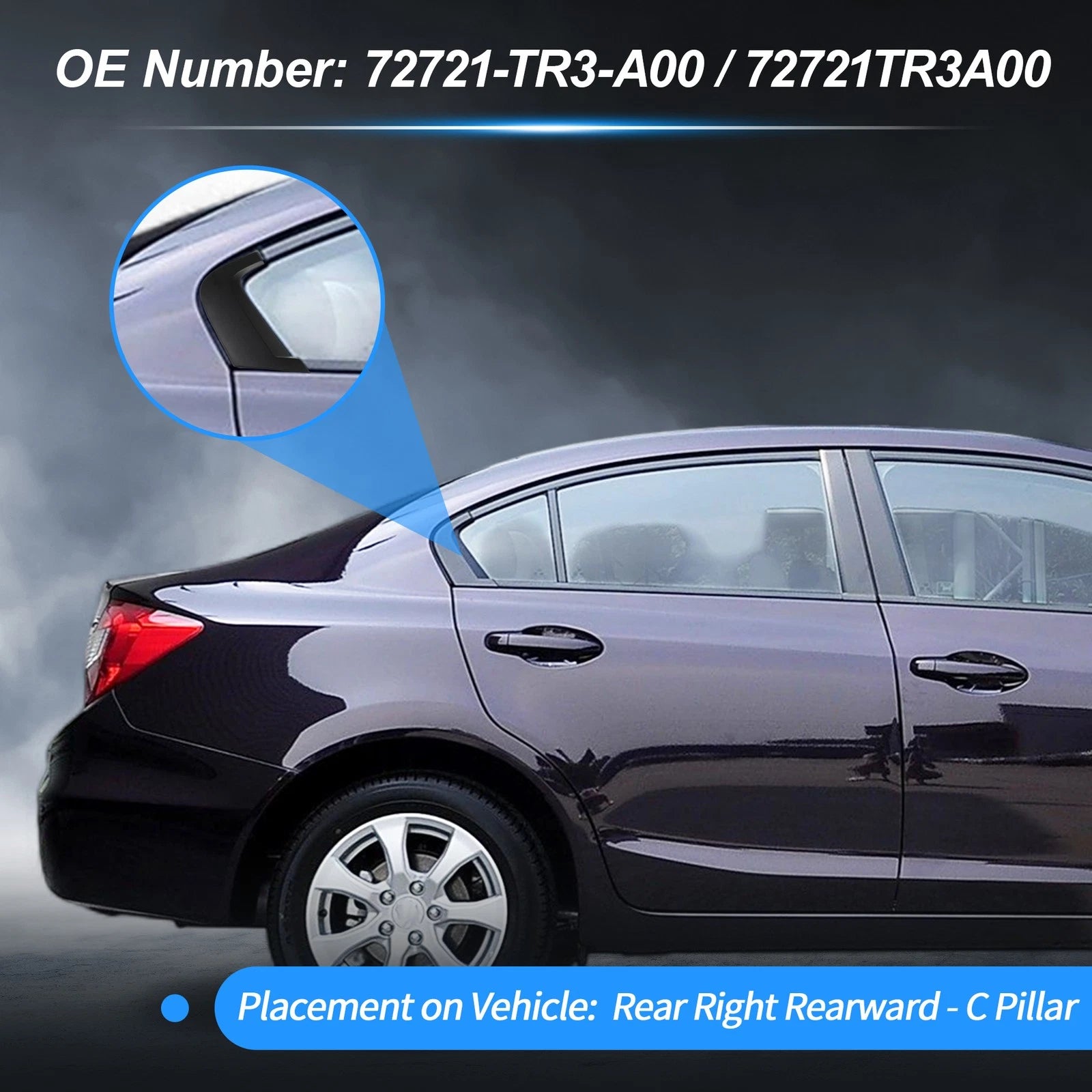 Rear Right C Pillar Window Cover Trim for Honda Civic (2012–2015) No.72721-TR3-A00
