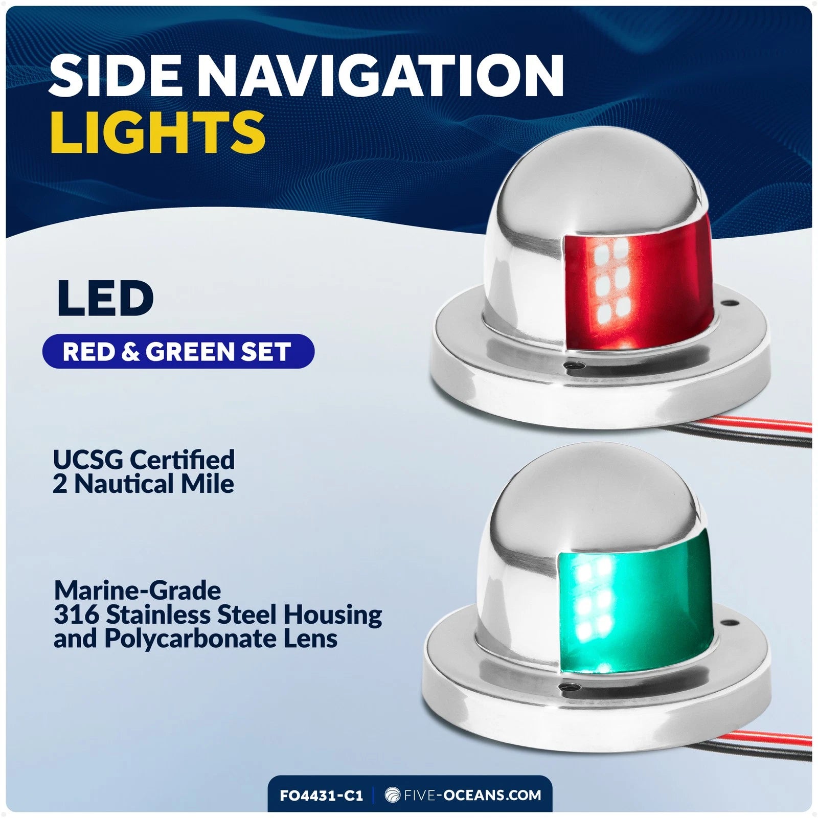 LED Boat Navigation Lights Set of 2 Red and Green