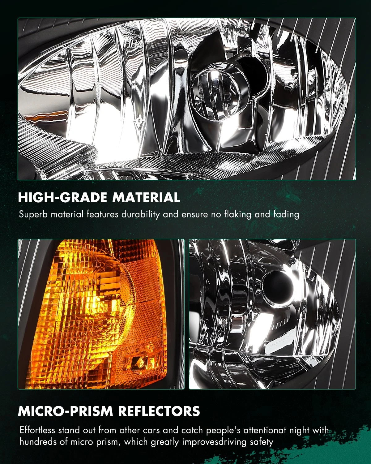 Set of 2 Black Amber Halogen Headlights Assembly for GMC Envoy (2005–2009)