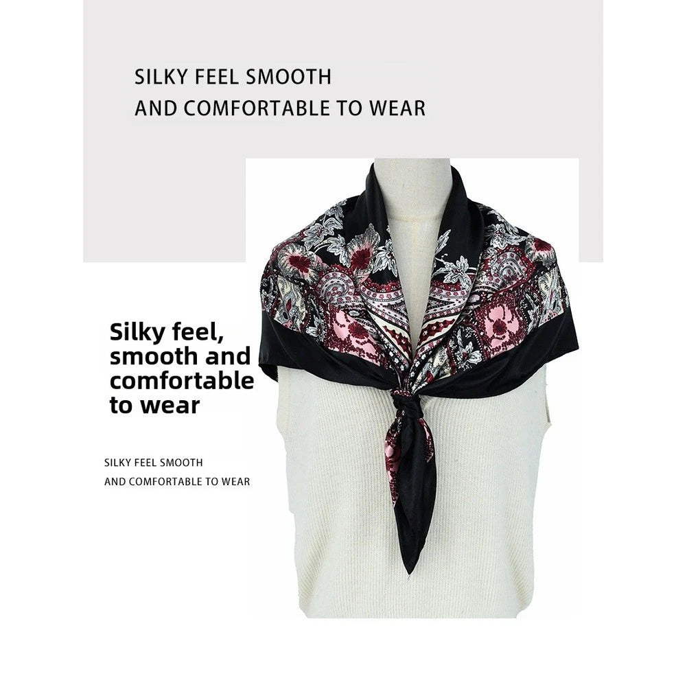 Retro Paisley Pattern Satin Silk Scarf 90x90 cm for Women
